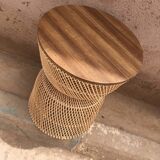 Nomadic rattan table with walnut wood top