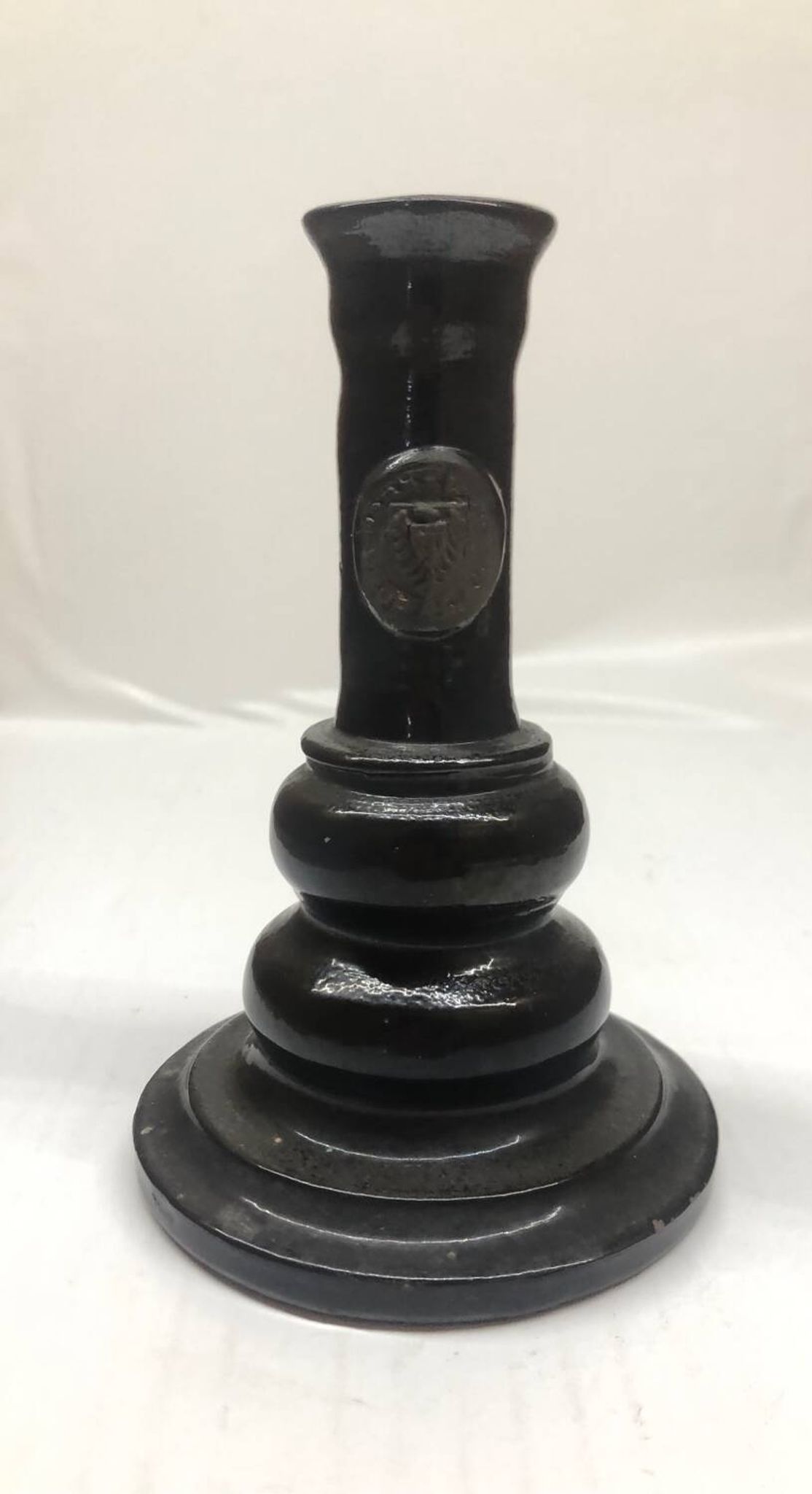 Vintage black ceramic candle holder signed AP