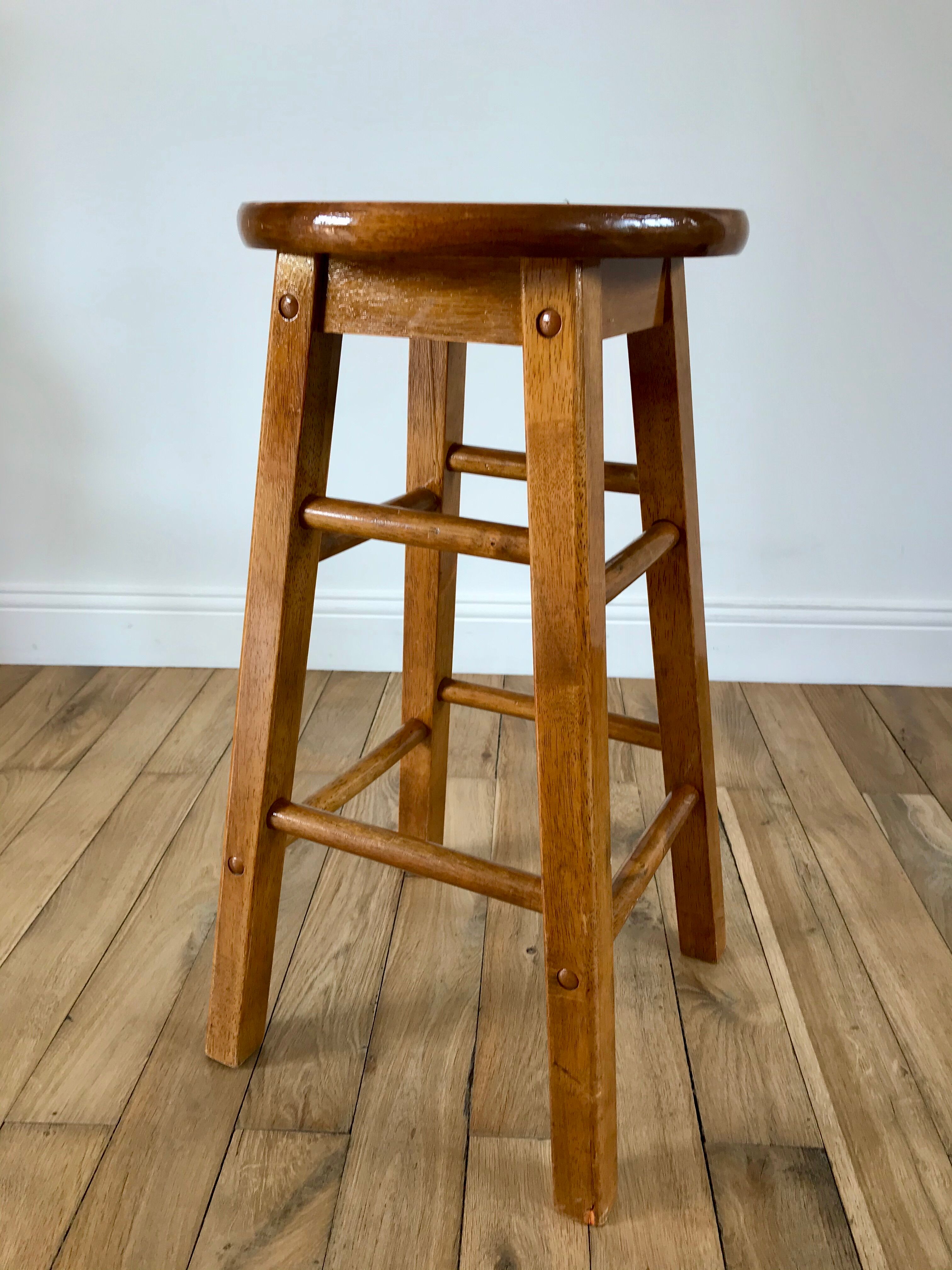 Pair of high stools / bar varnished wood 60-70s