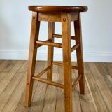 Pair of high stools / bar varnished wood 60-70s