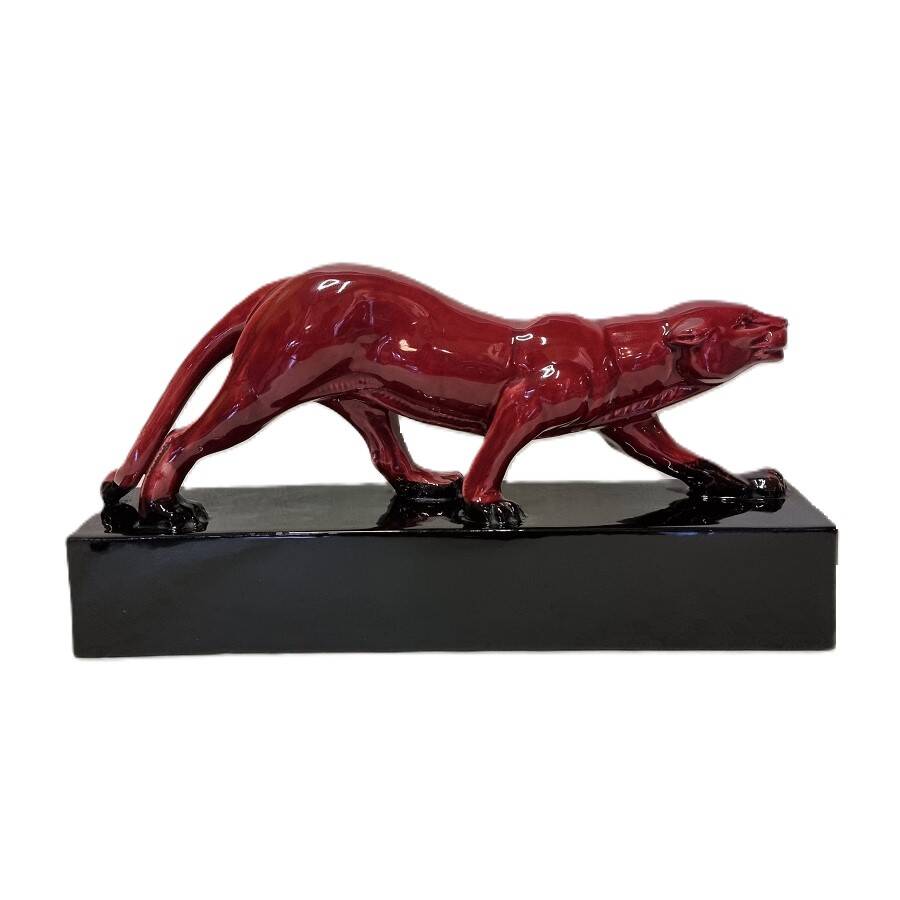 French Ceramic Art Deco Statue Of A Panther 1930s