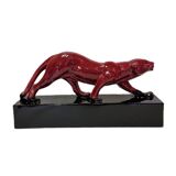 French Ceramic Art Deco Statue Of A Panther 1930s