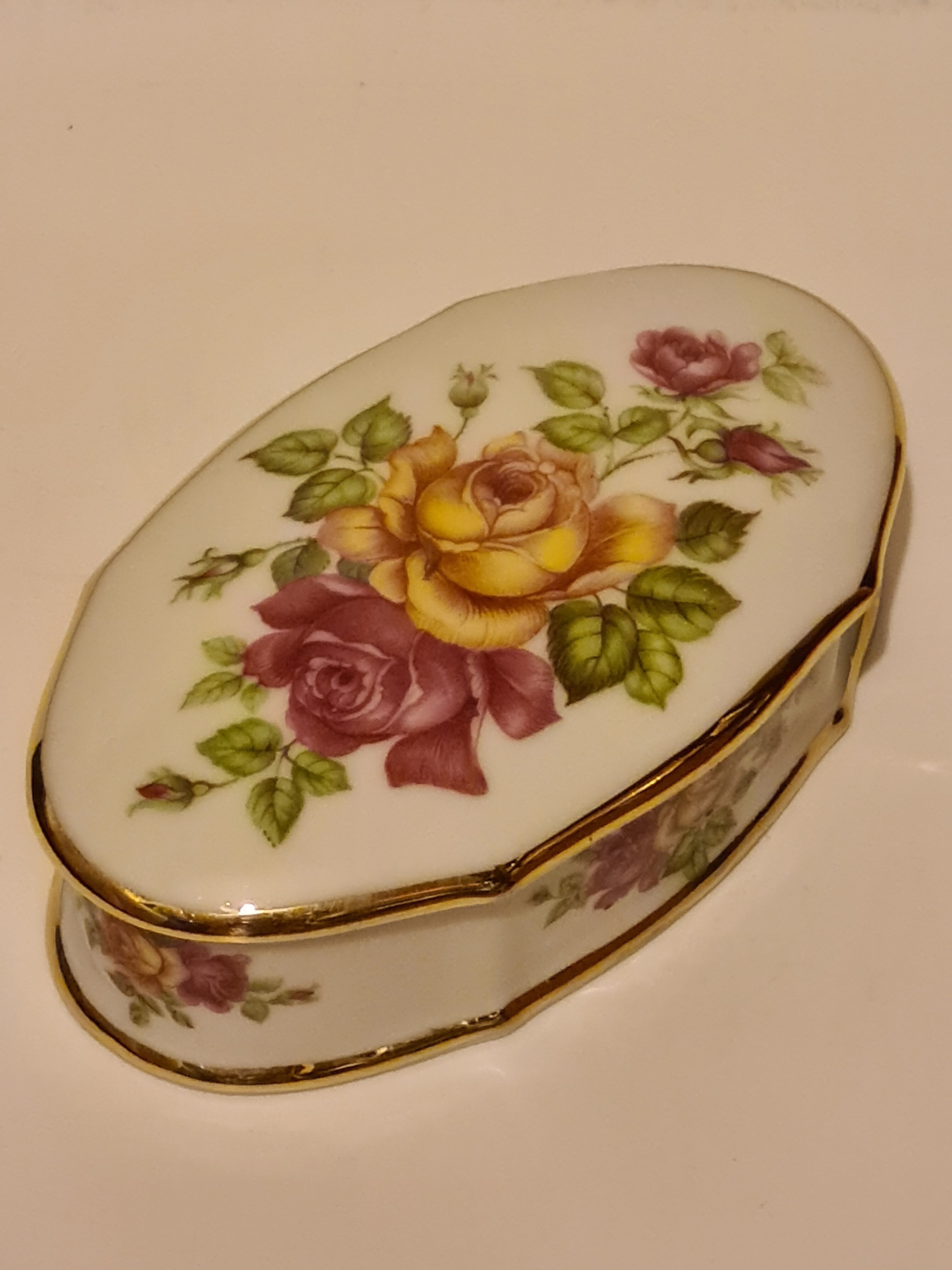 Limoges Porcelain Box H.T. floral décor