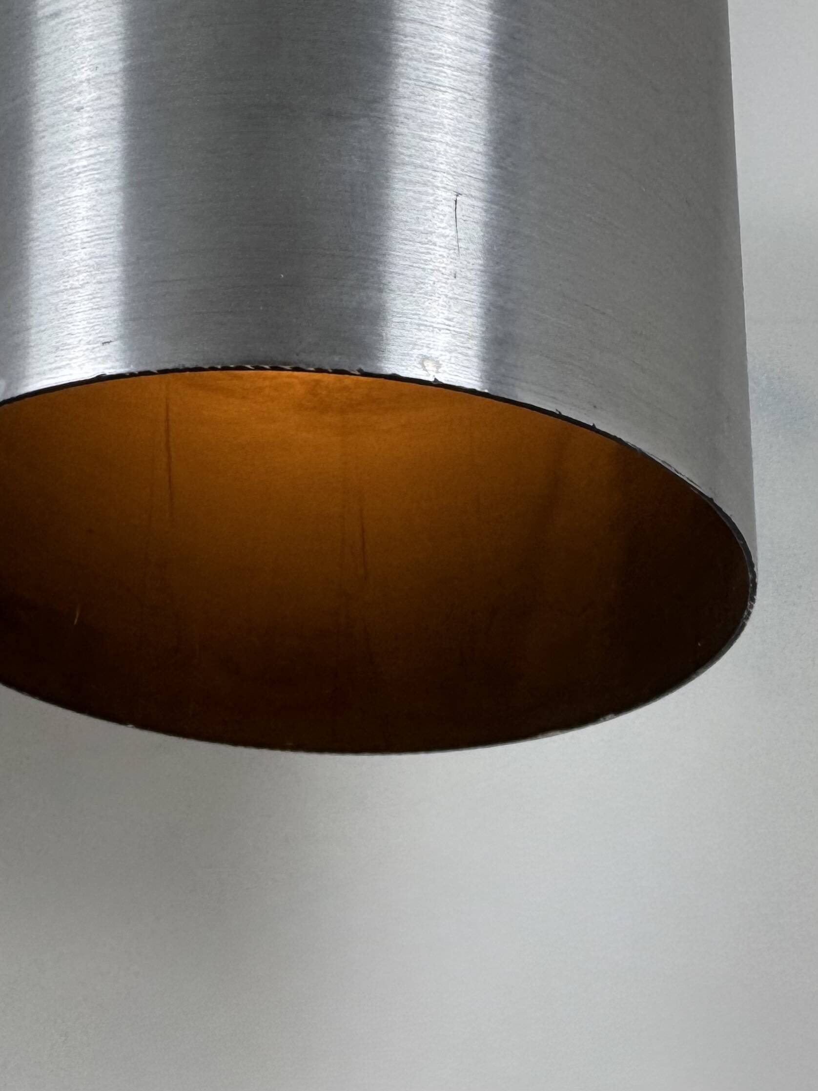 Set of 3 vintage brushed metal pendants, France, 1970.