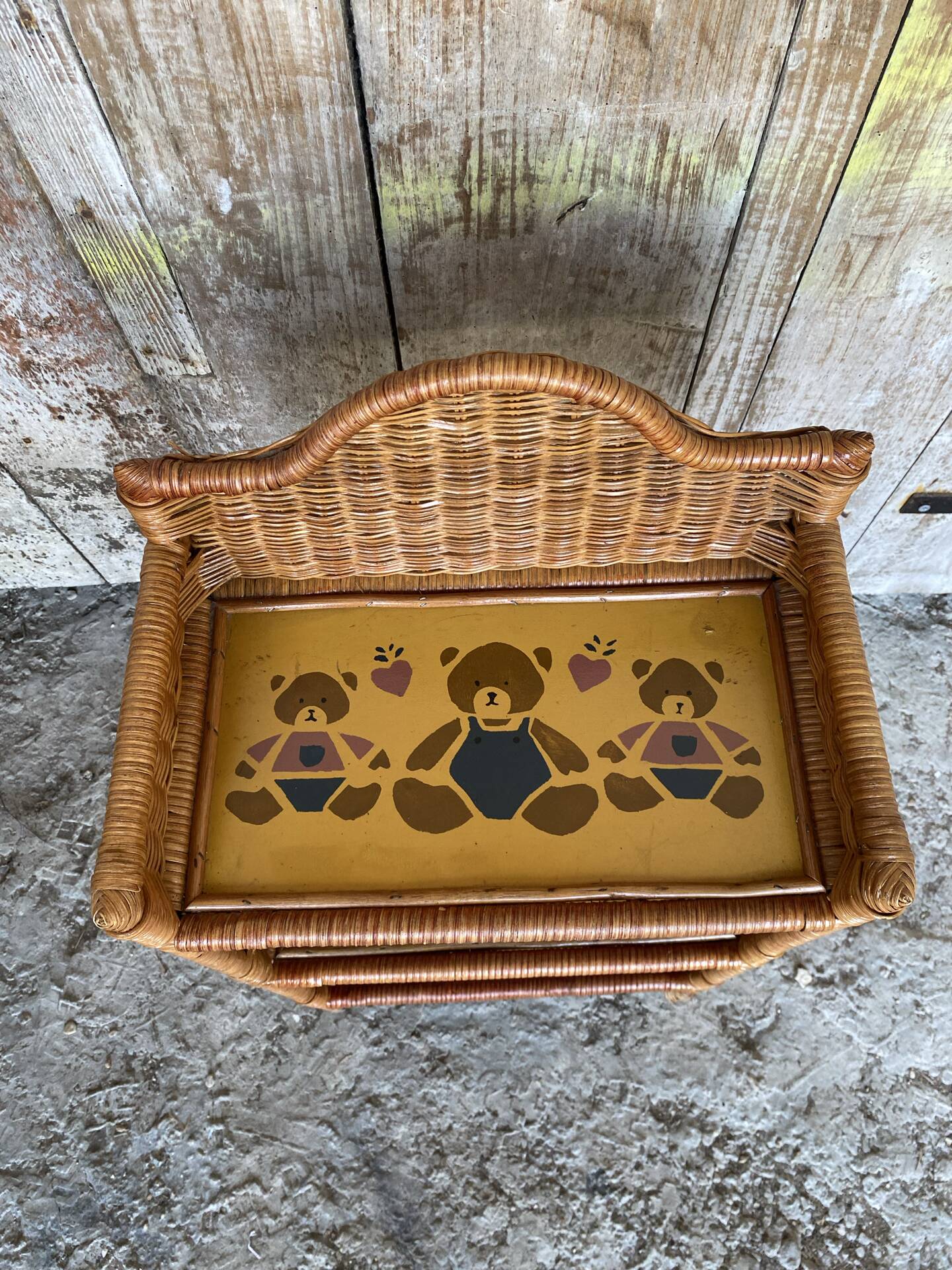 Vintage 1960s Painted Rattan Shelf with 3 Tiers