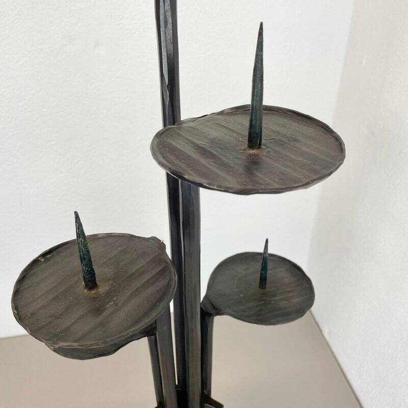 Large brutalist bronze candleholder by Manfred Bergmeister, Germany, 1970s