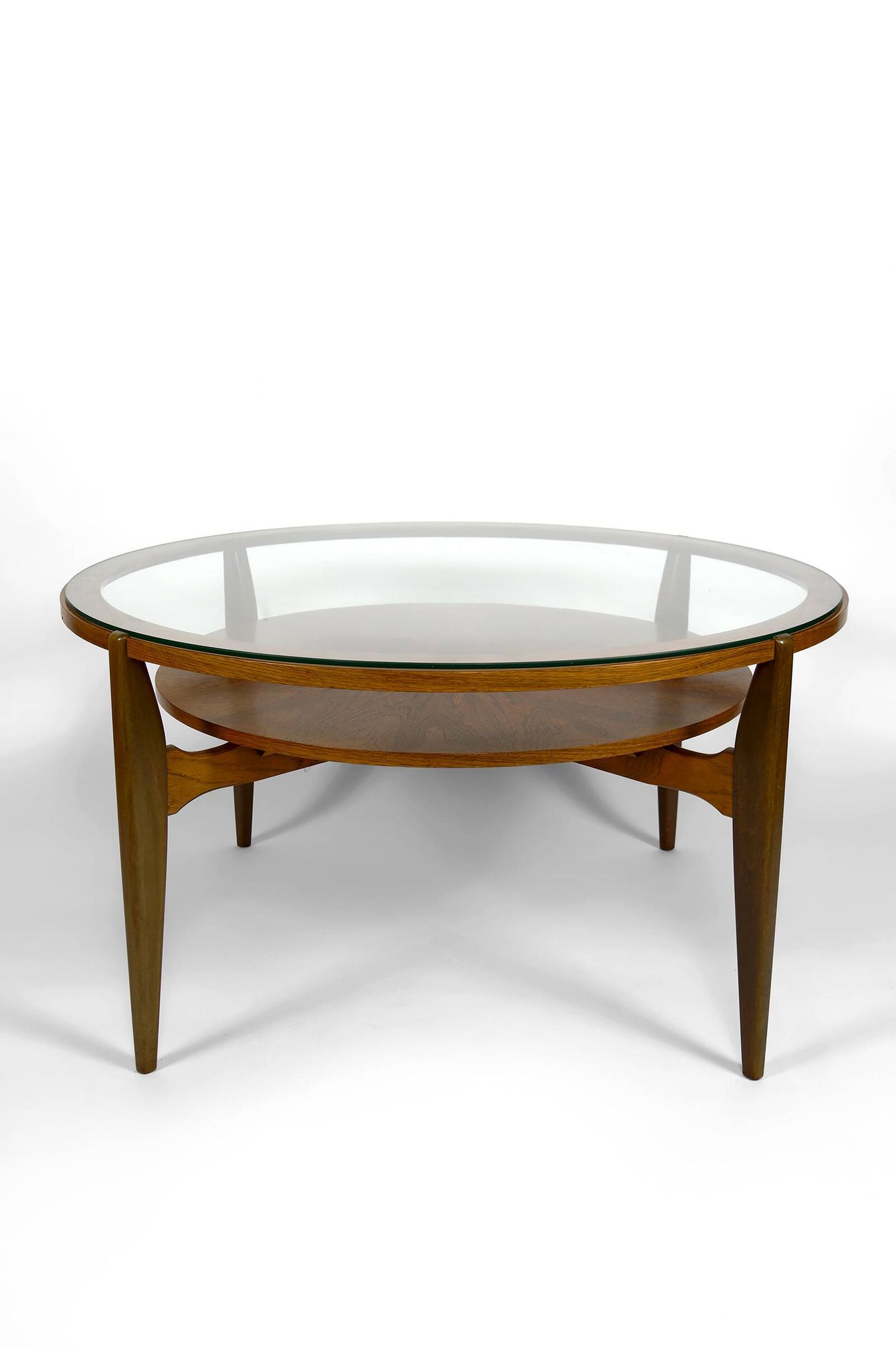 Important modern Scandinavian style coffee table, walnut / glass – c. 1960