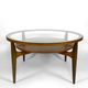 Important modern Scandinavian style coffee table, walnut / glass – c. 1960