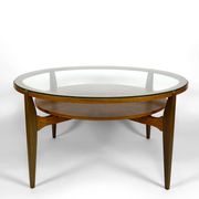 Important modern Scandinavian style coffee table, walnut / glass – c. 1960