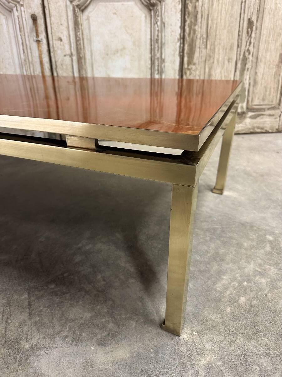 Guy Lefèvre coffee table for Maison JANSEN, imitation lacquer top, circa 1970.