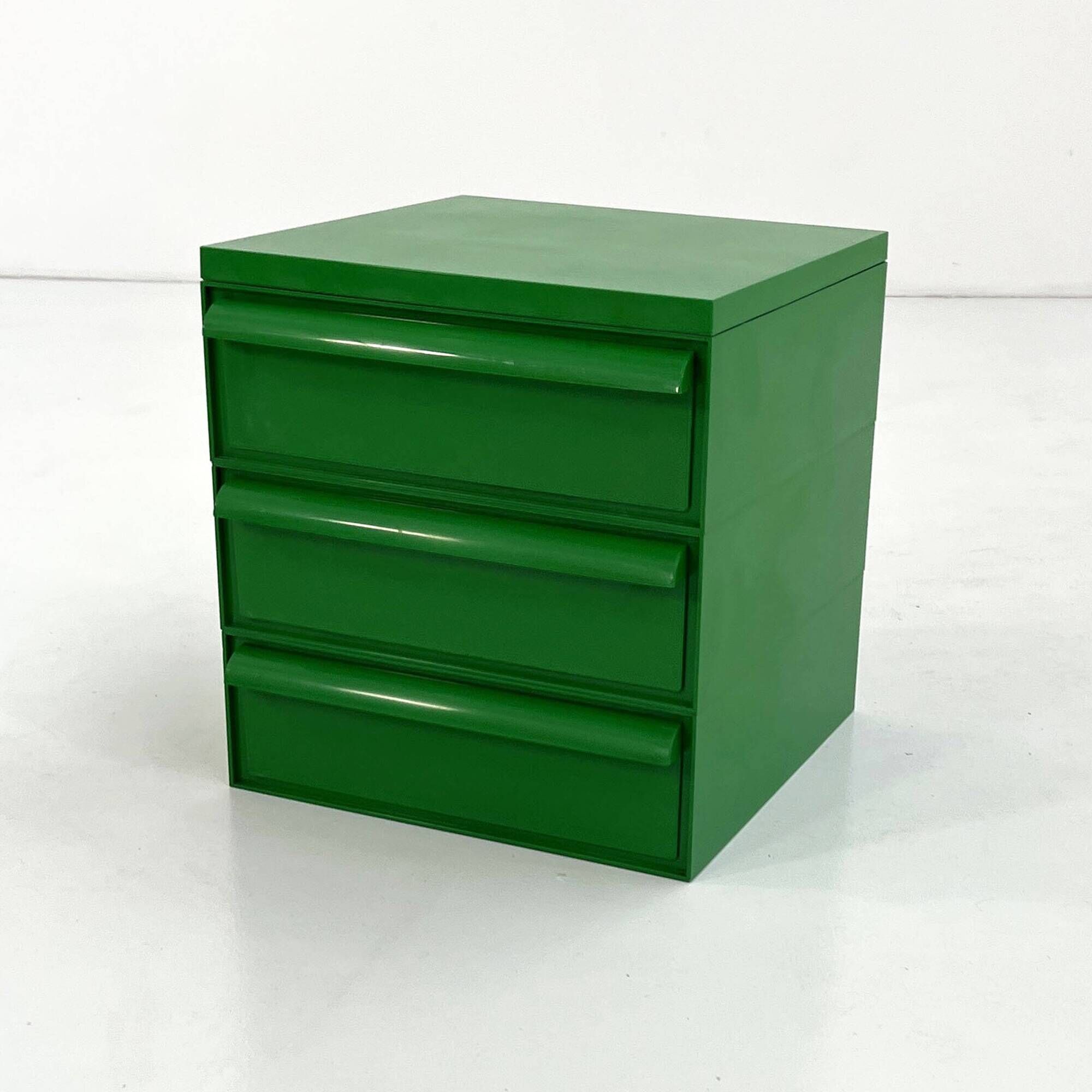Green plastic 3-drawer chest by Simon Fussell for Kartell, 1970.