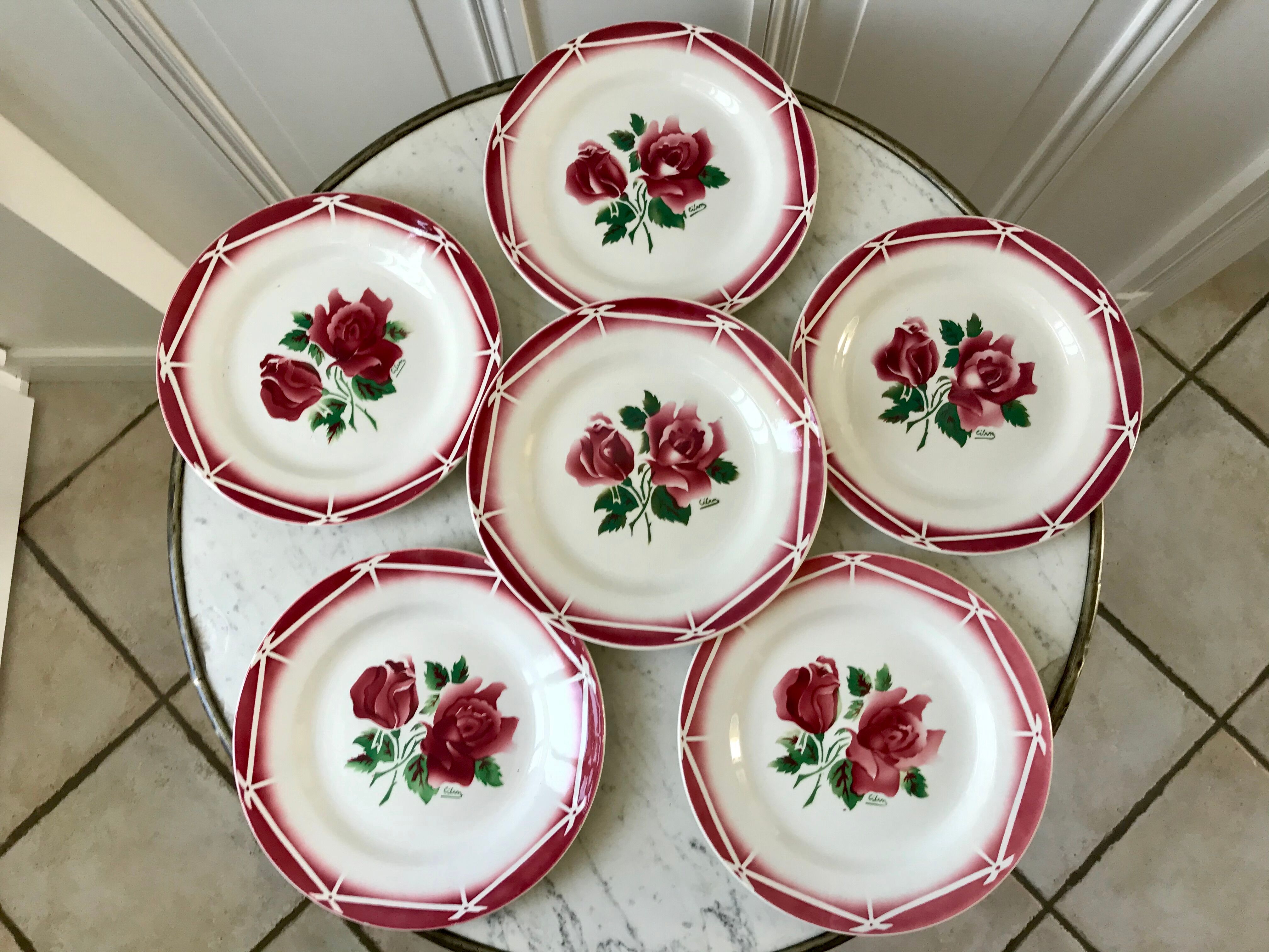 set of 6 dessert plates Digoin Sarreguemines model Cibon years 30-40