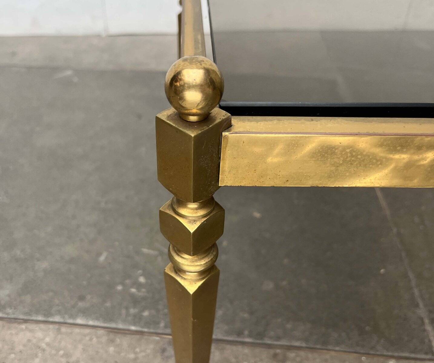 Mid-century German Hollywood neoclassical brass and glass side table from the 1950s.