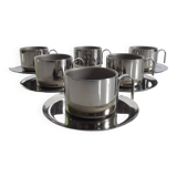 Set de 6 tasses avec soucoupes en inox, Guido Bergna, Italie, 1970s