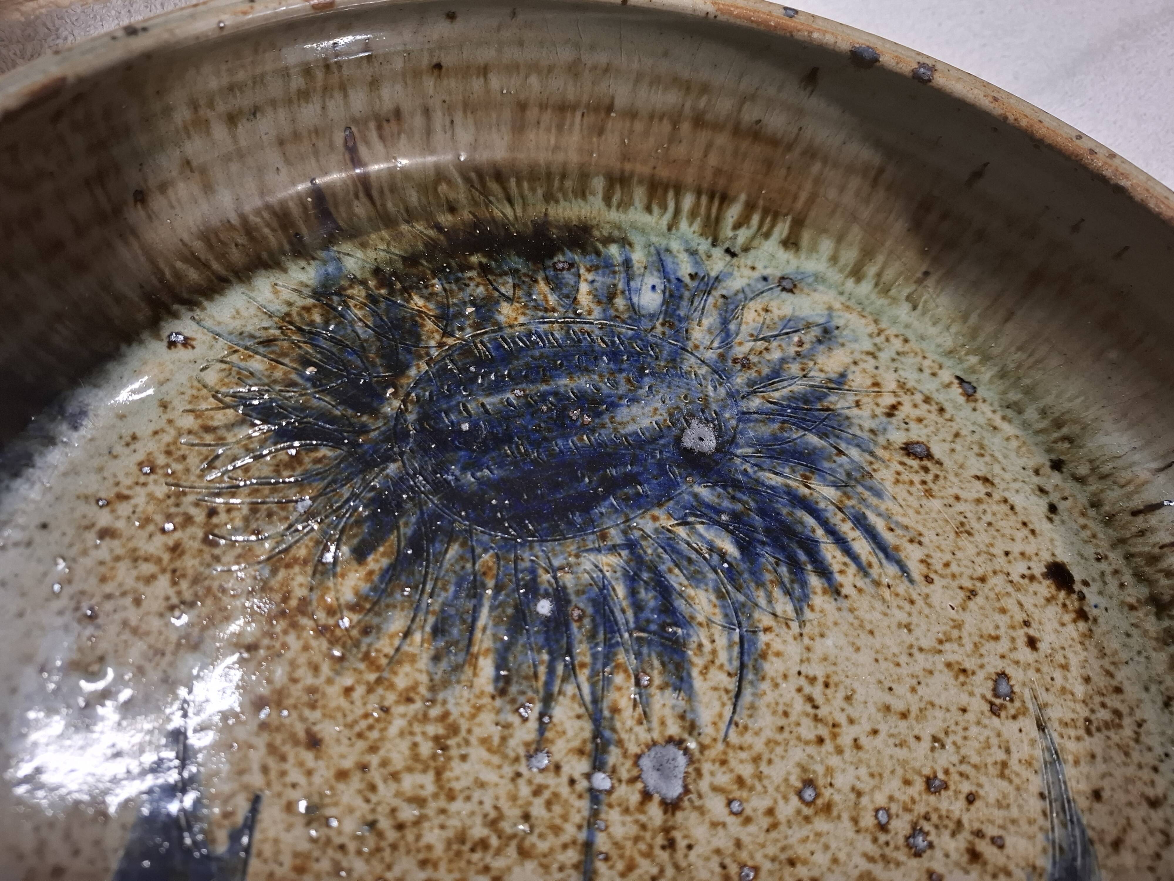 Pyrite stoneware ceramic with thistle decoration signed by Suzanne Dauliach, 1970s.