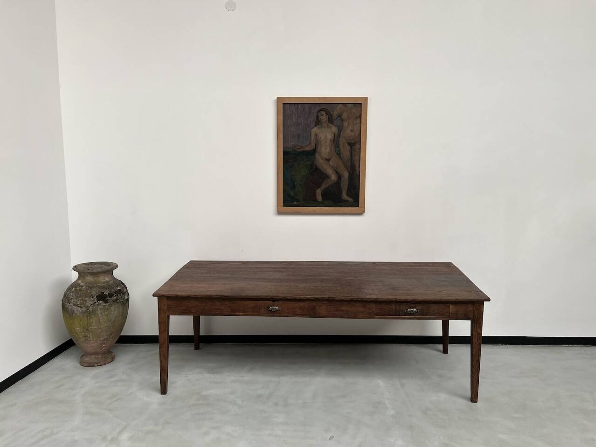 Grande table écritoire des années 40 en chêne massif