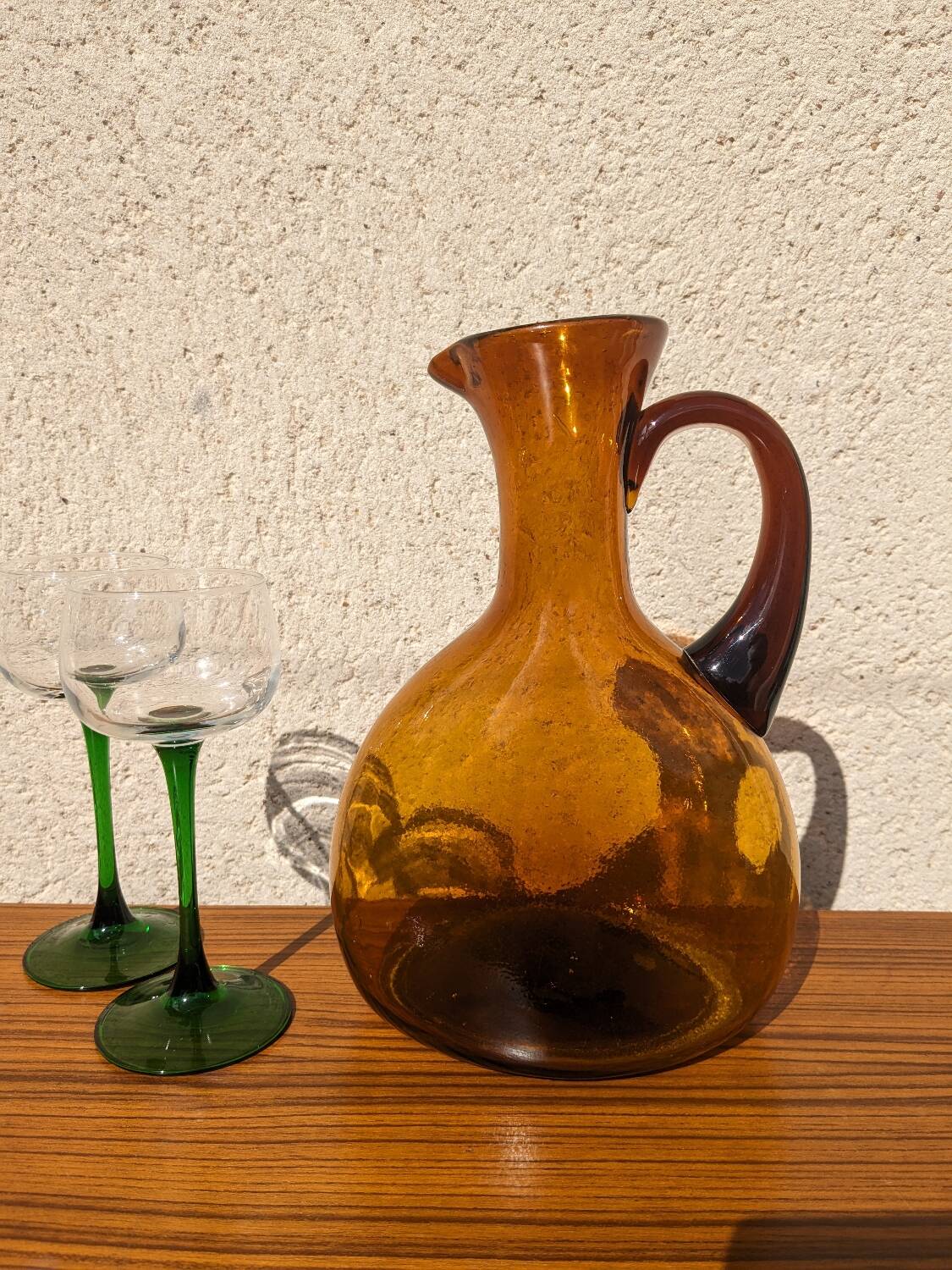 Large vintage amber glass carafe