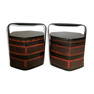 Pair of Chinese bamboo baskets