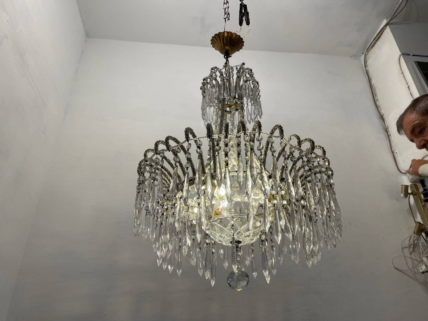 Crystal Beaded White Chandelier 1960’s