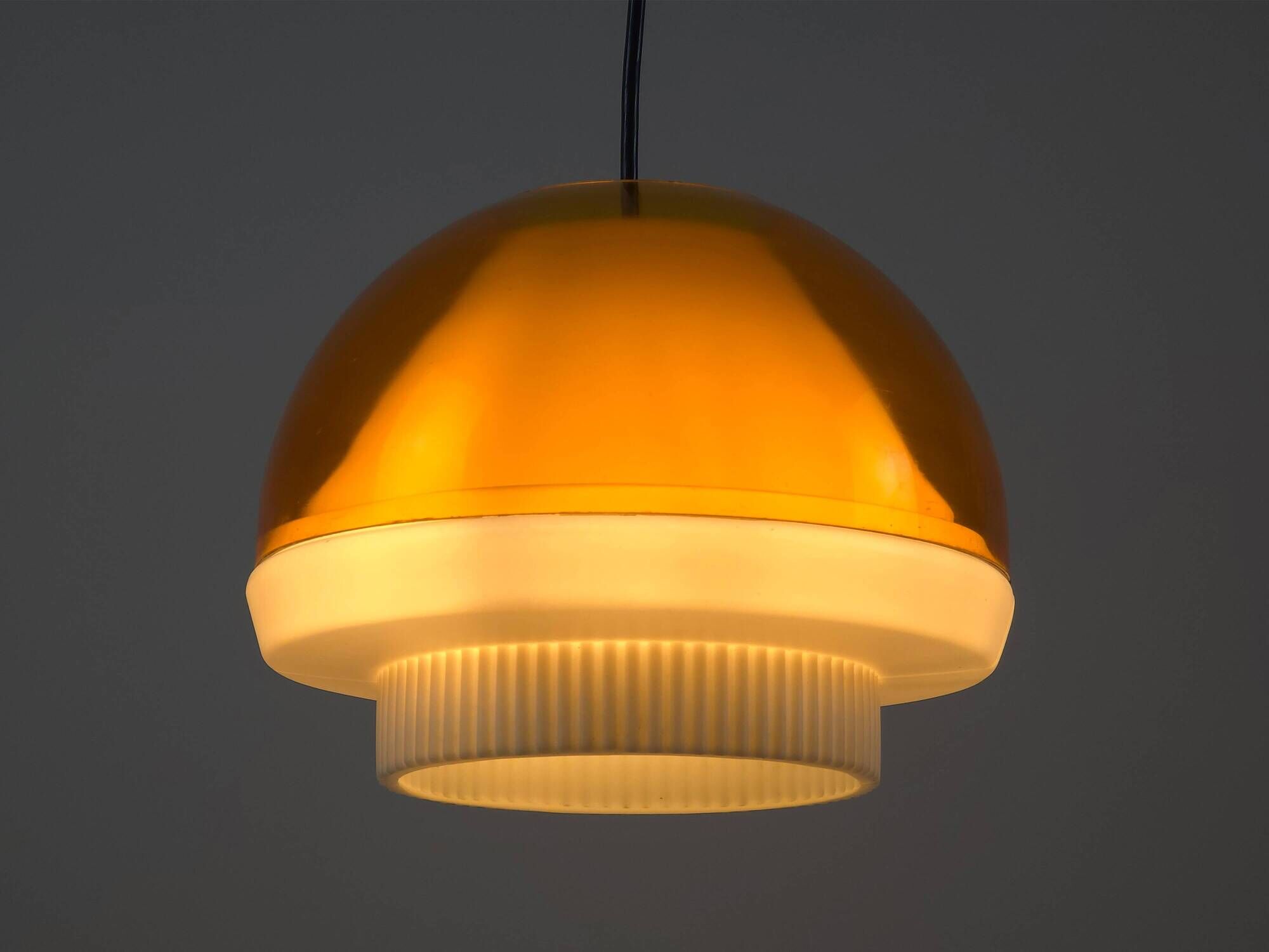 Vintage 1970s Philips Amber Acrylic & White Dome Mushroom UFO Pendant Lamp