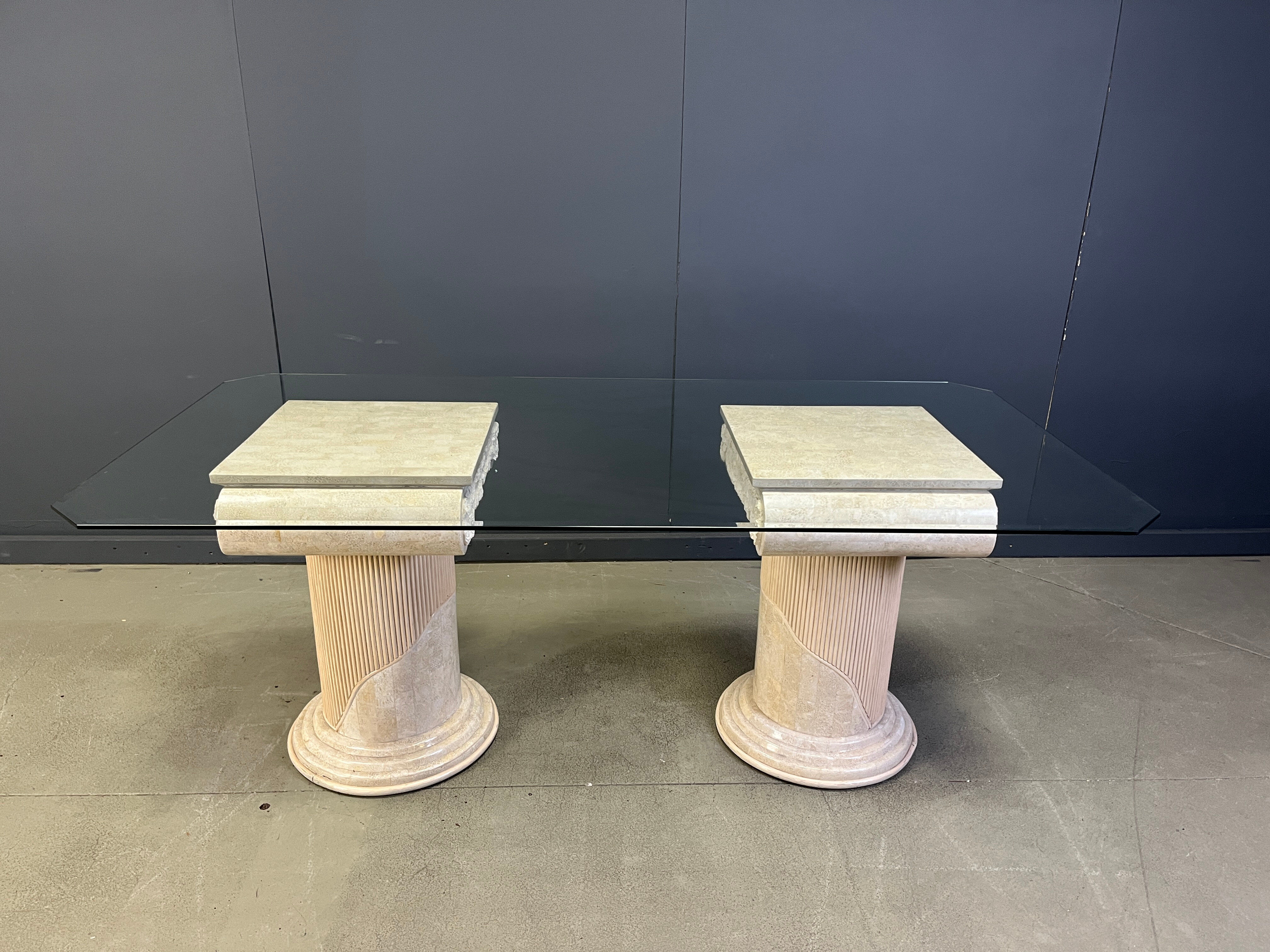 Vintage tessellated stone pedestal dining table by Maitland Smith, 1970s