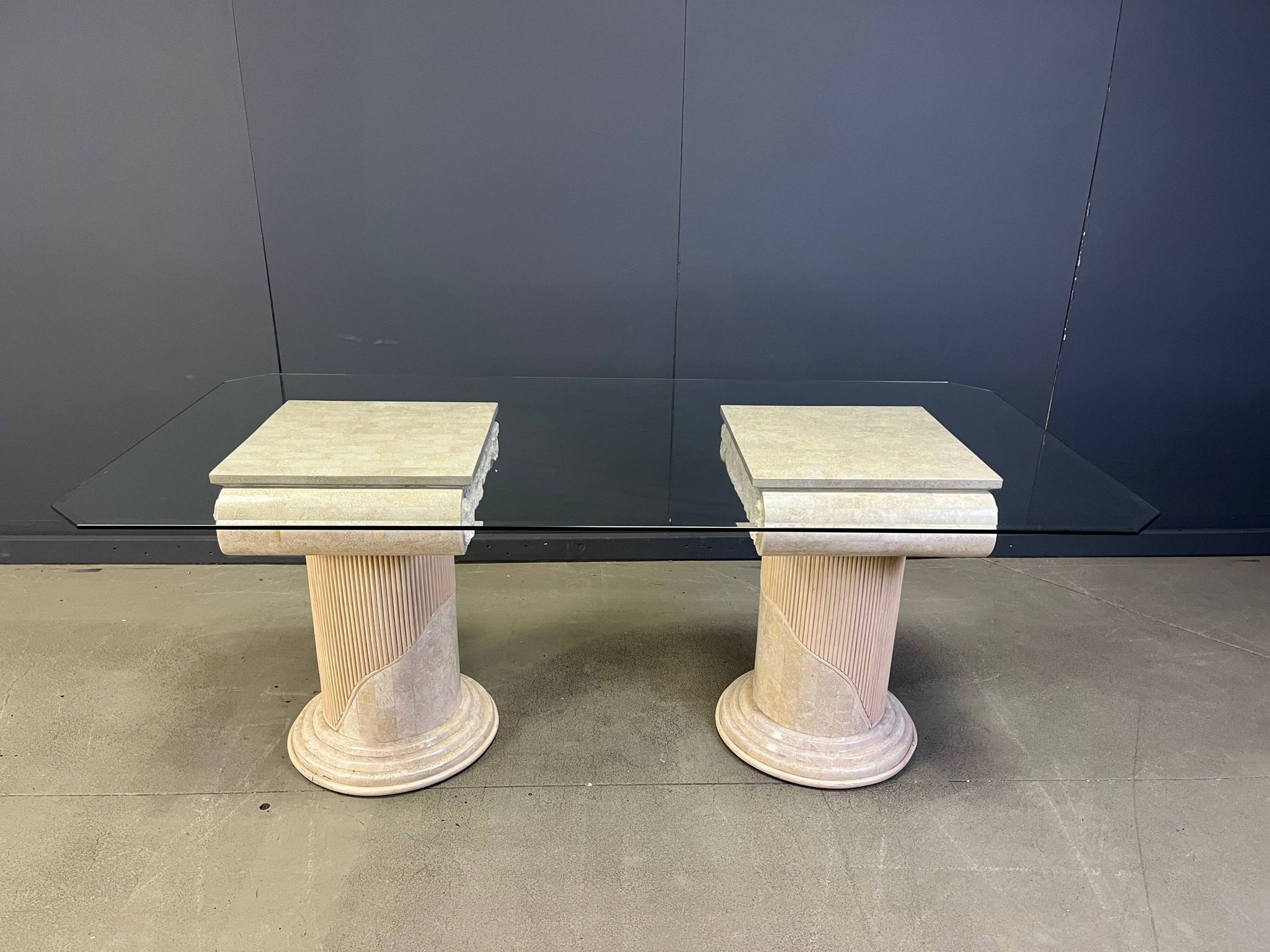Vintage tessellated stone pedestal dining table by Maitland Smith, 1970s