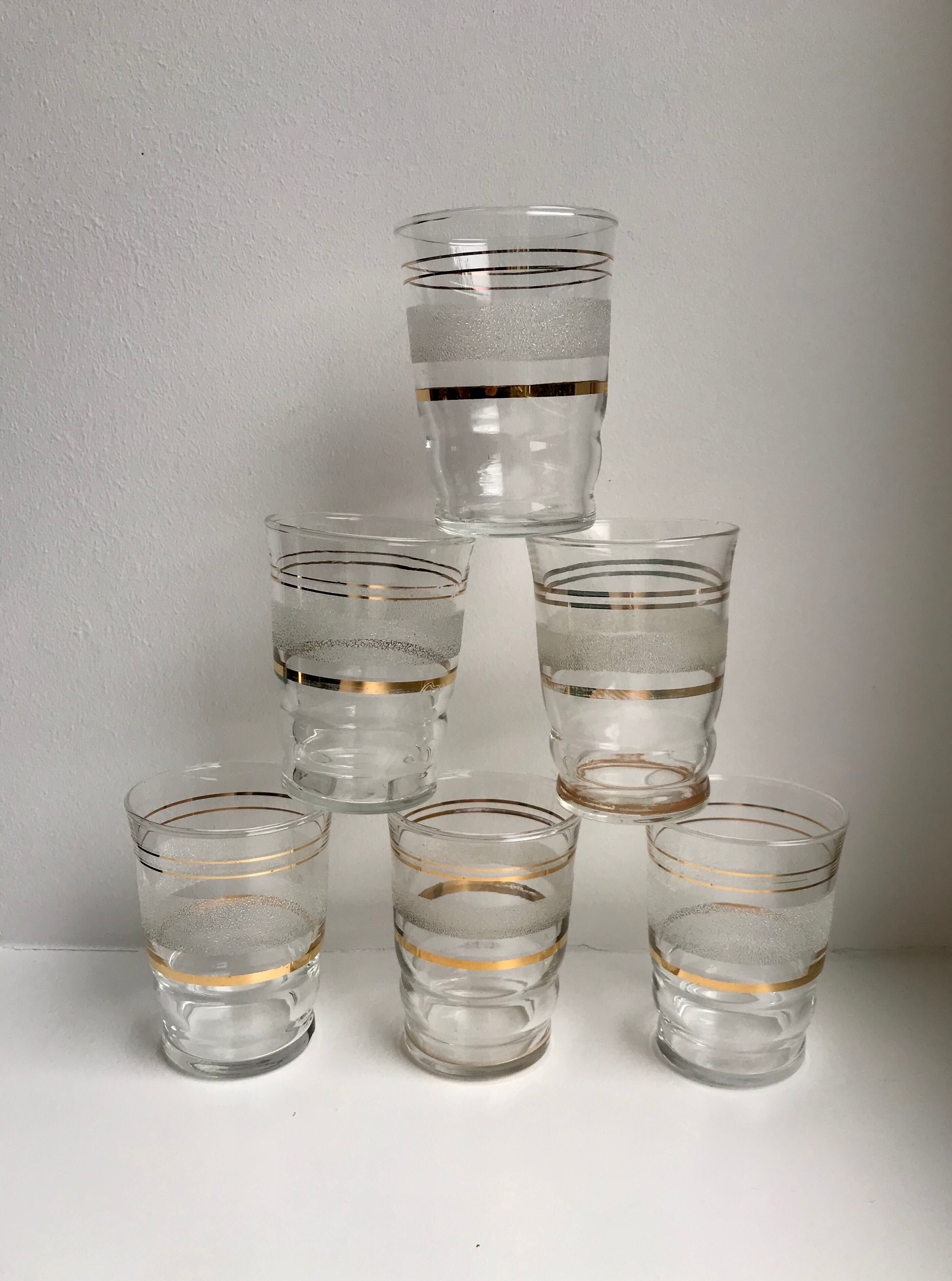 Set of 6 granite glasses with golden edging 50s-60s