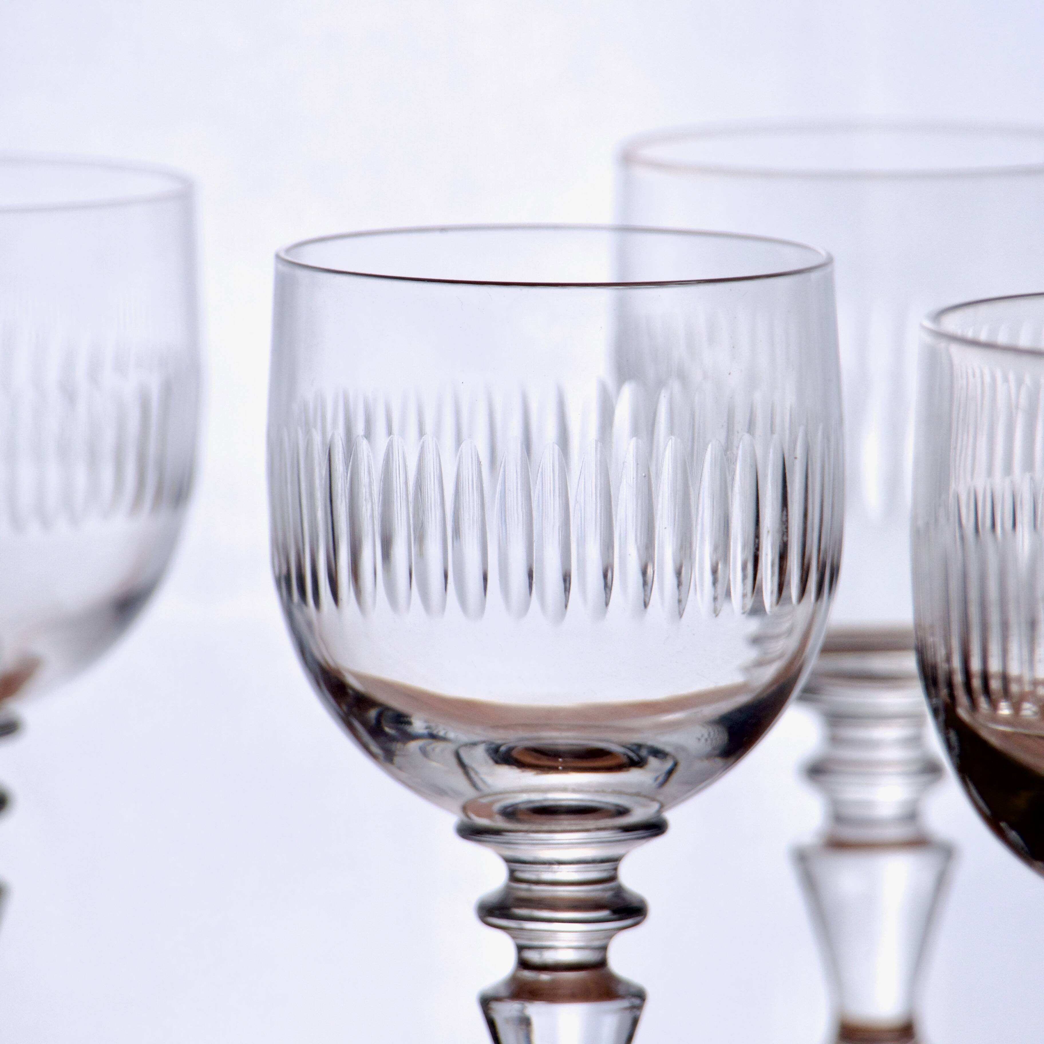 Antique 19th century mouth-blown glasses with gadroon carving