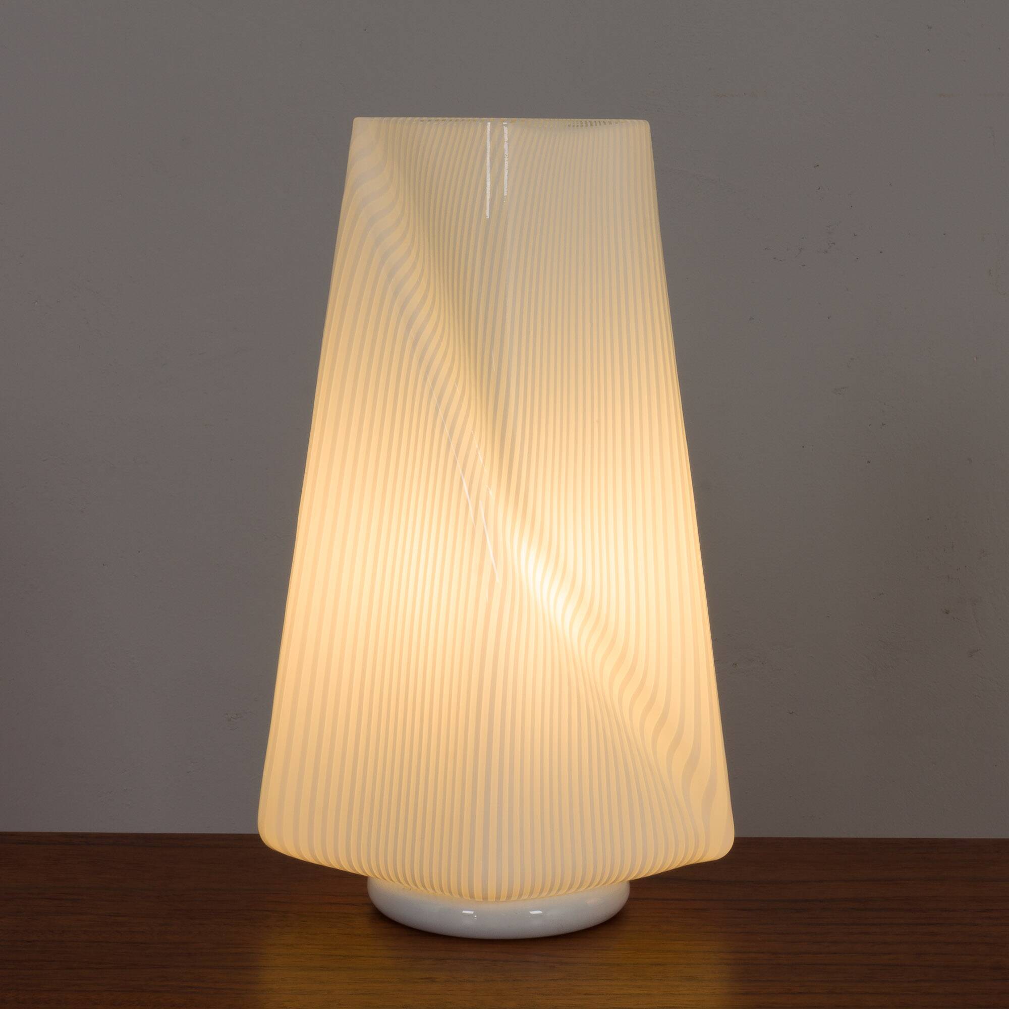 Pair of Italian striped Murano glass table lamps in style of Lino Tagliapie