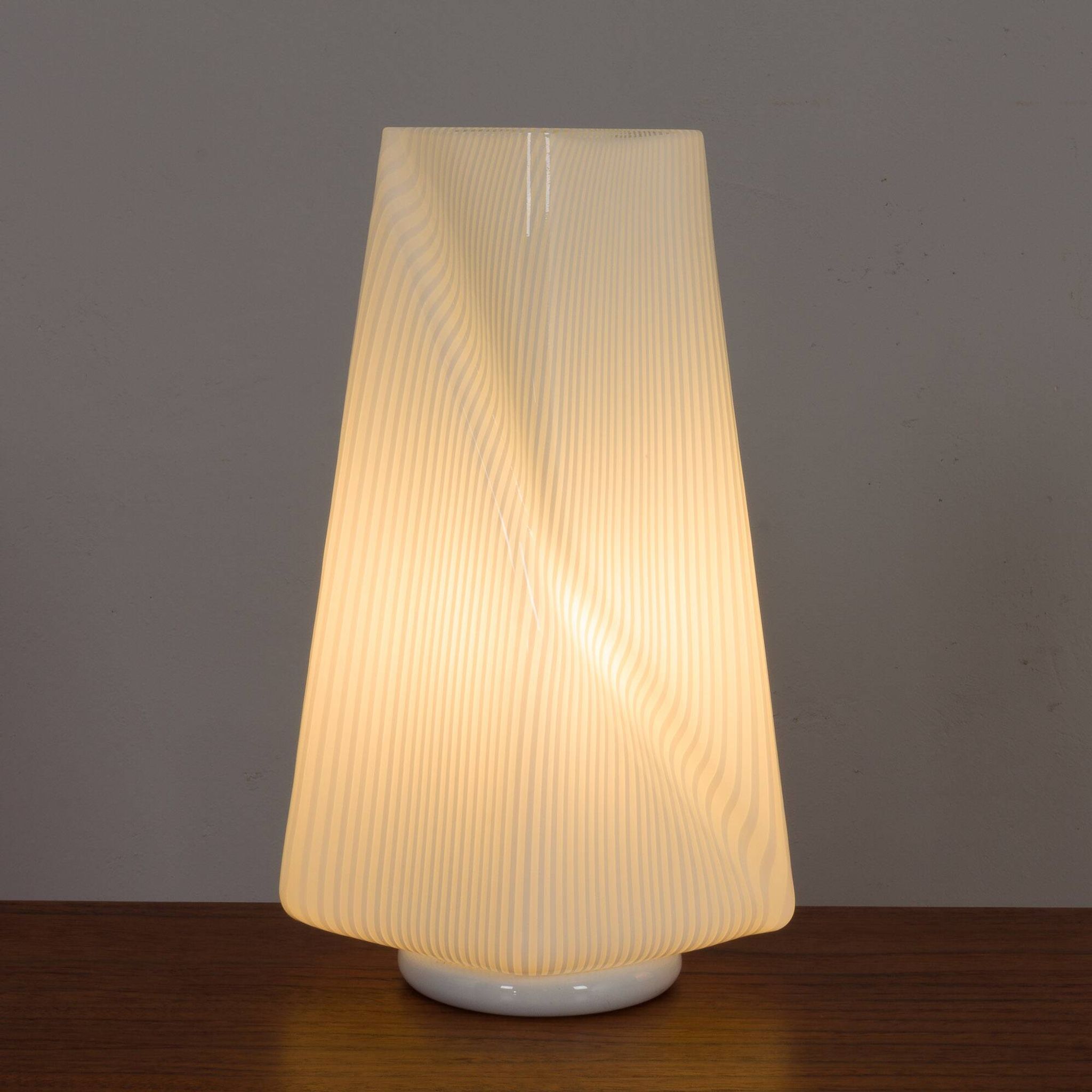 Pair of Italian striped Murano glass table lamps in style of Lino Tagliapie