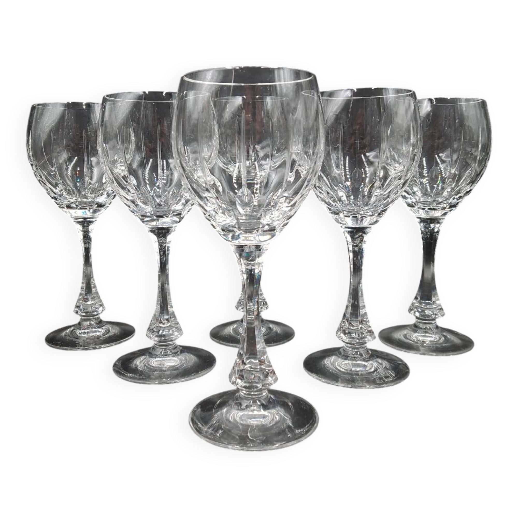 6 Wine glasses in cut crystal from Lorraine LEMBERG model NORA H 18 cm