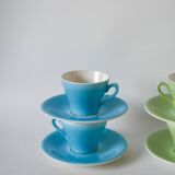 set of 4 pastel green and blue coffee cups 1950