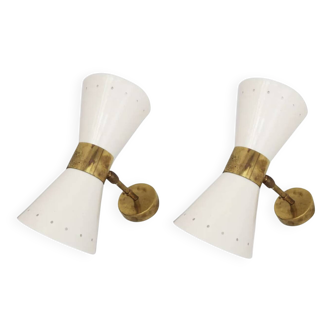 Pair of diabolo design wall sconces from the 1950s