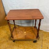Vintage Italian Inlaid Wood Serving Trolley with Removable Tray Mid-20