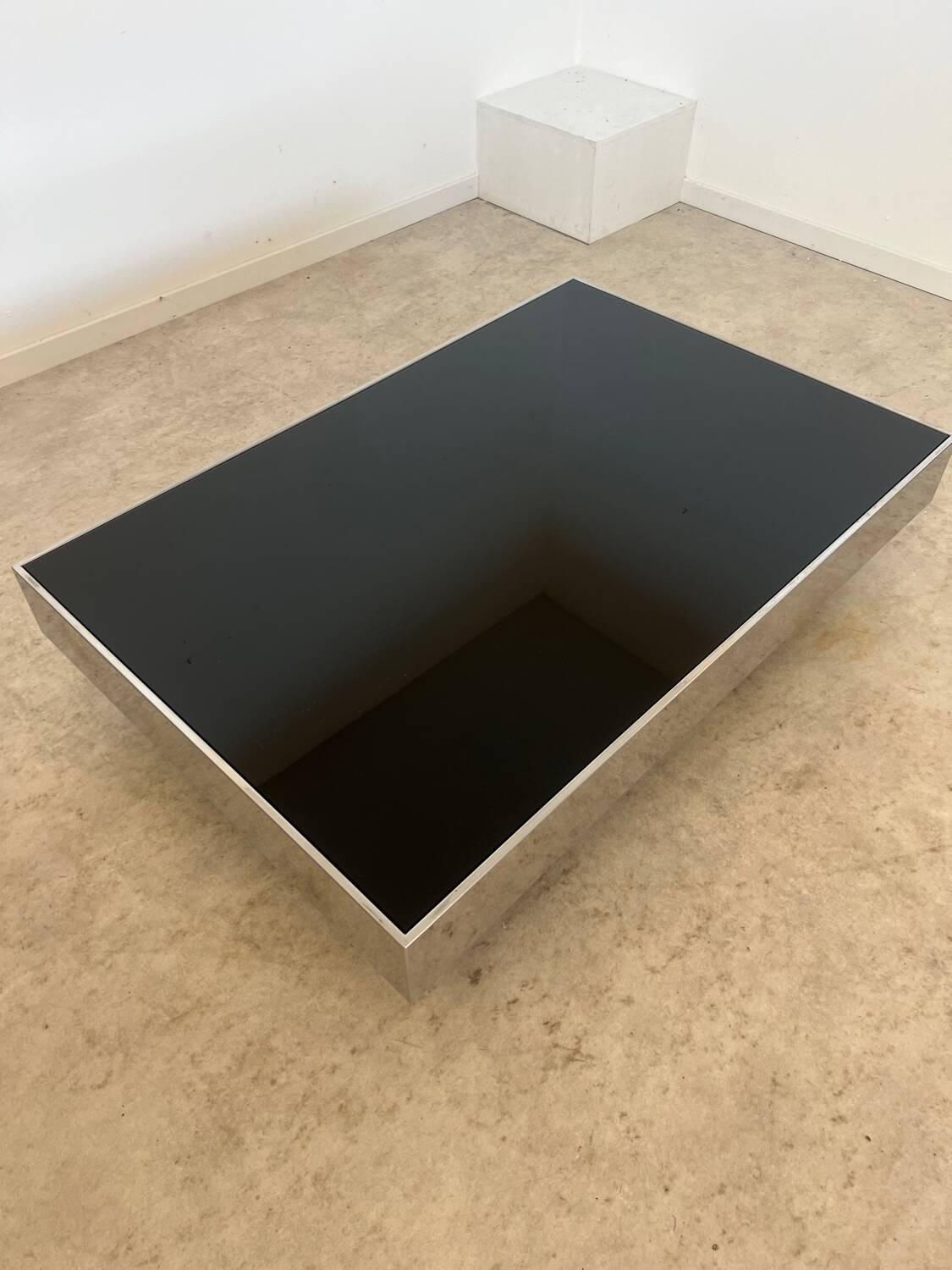 Old glass and chrome coffee table Italian design from the 70s vintage