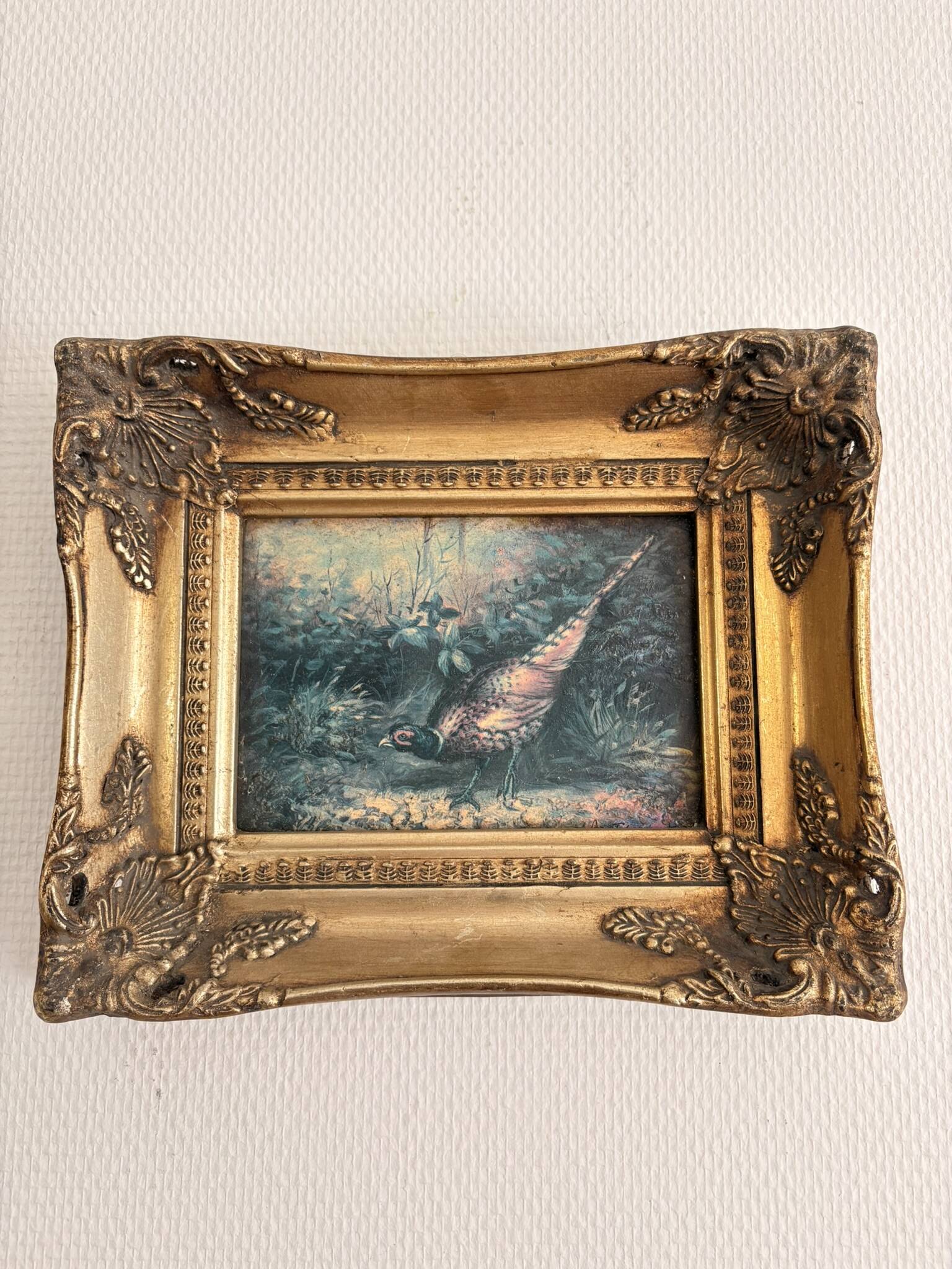 Ancient Impressionist Painting Hunting Pheasant English Rococo Frame