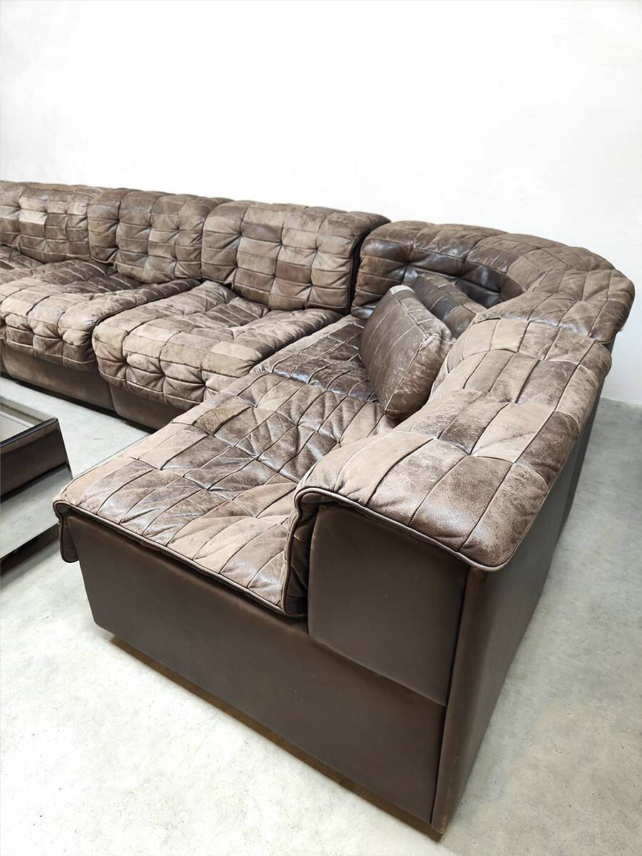Vintage design modular lounge sofa brown leather