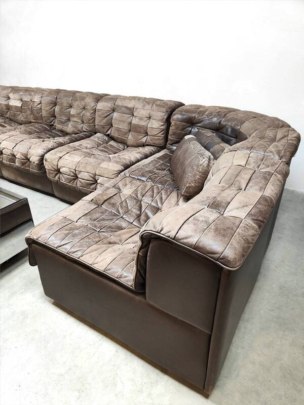 Canapé de salon modulable design vintage en cuir marron