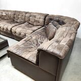 Vintage design modular lounge sofa brown leather