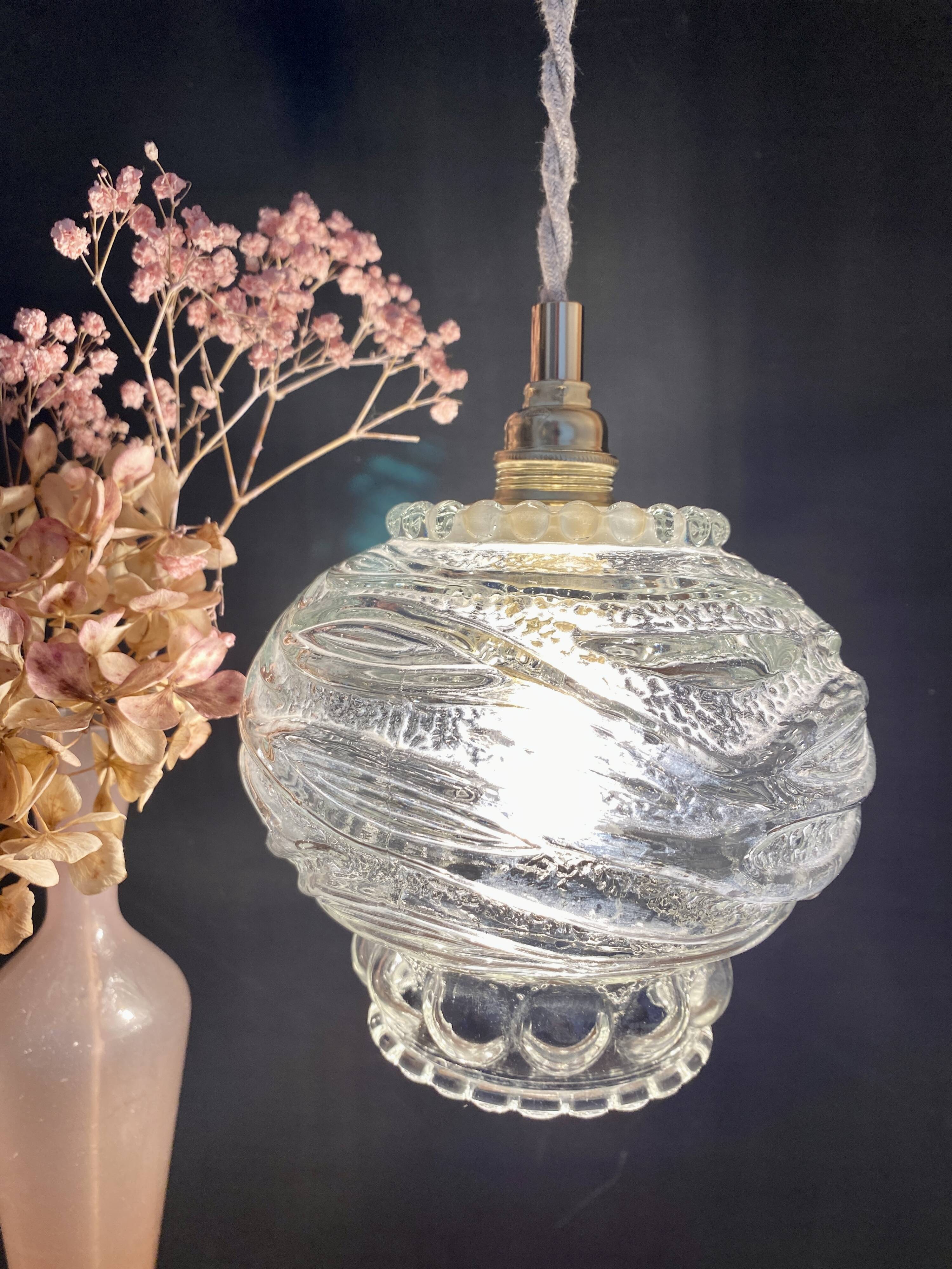 Vintage molded glass globe pendant light