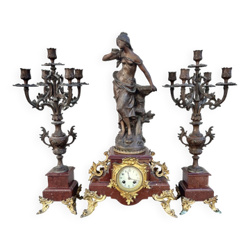 Napoleon III fireplace garniture in marble & regulus signed Auguste Moreau.