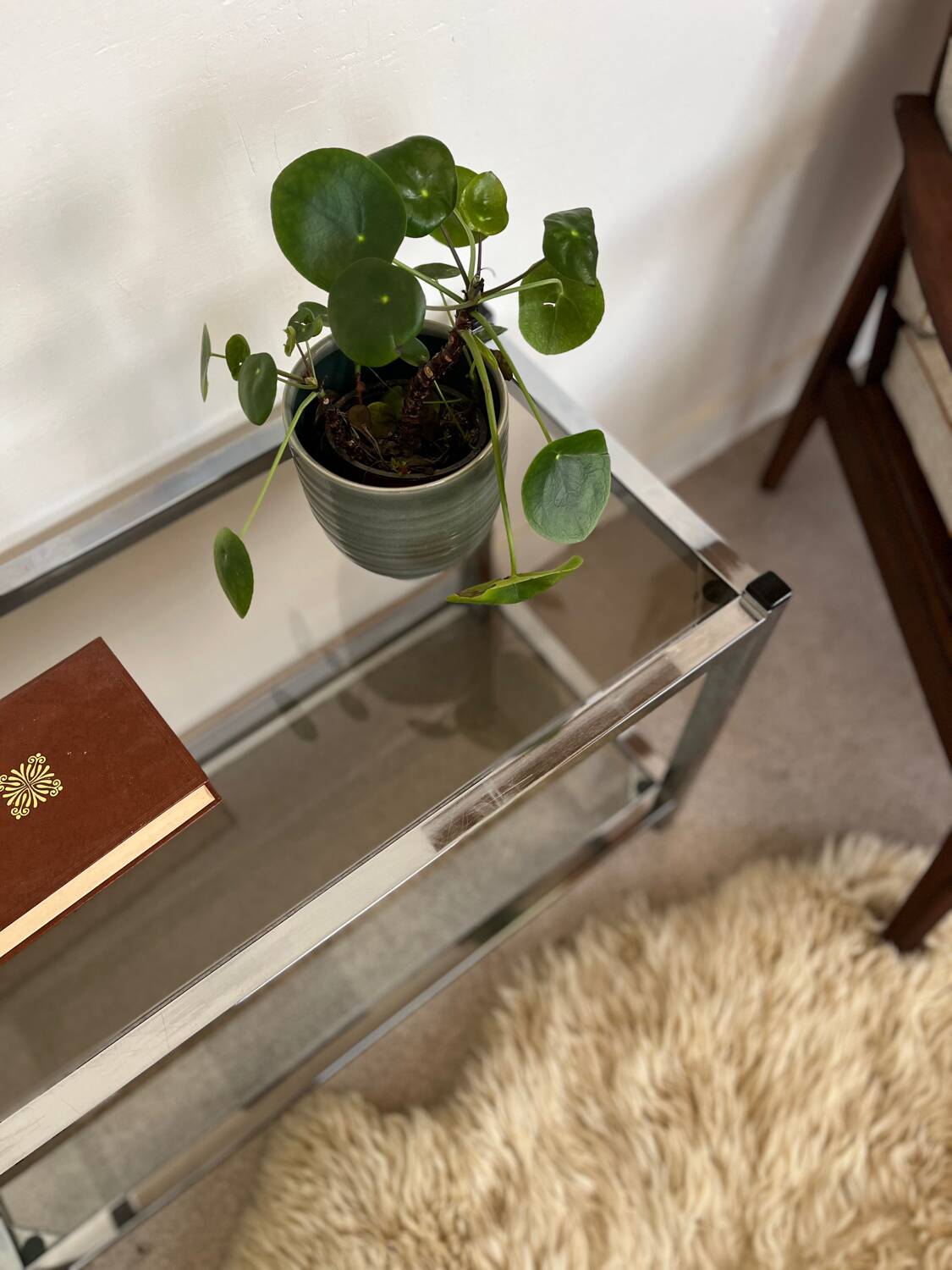 Table basse console verre et chrome vintage
