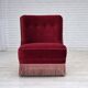 1960s, Danish armchair, original red furniture velour, beech wood legs.
