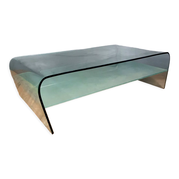 Table basse en verre transparent courbé circa 1970-80 | Selency