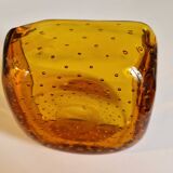Italian Murano Amber Bubble Glass Ashtray Bowl Circa 1960