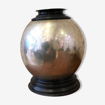Nickel-plated metal and ebony vase
