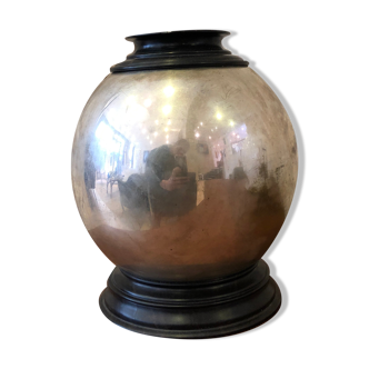 Nickel-plated metal and ebony vase