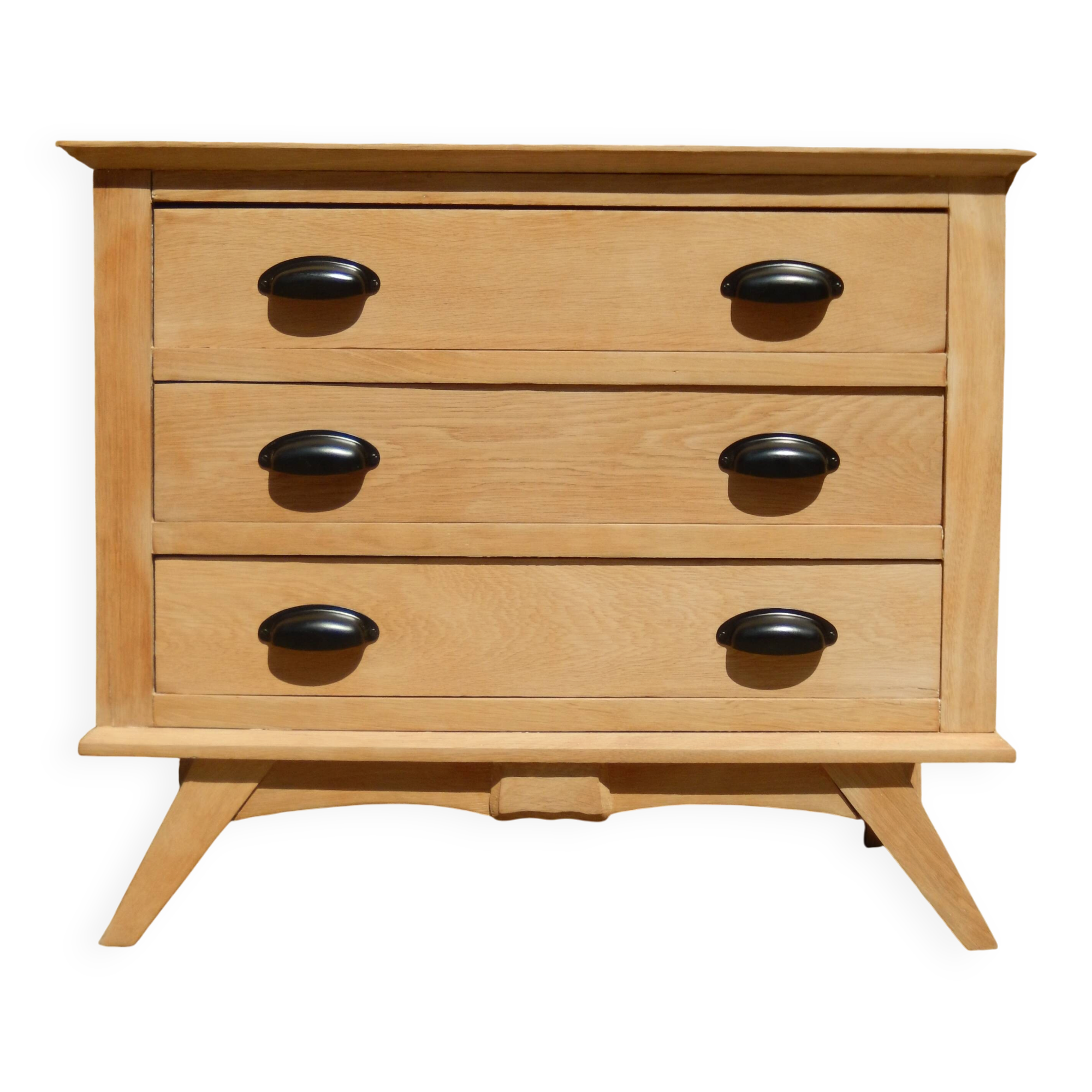 Très charmante petite commode en chêne à pieds compas style scandinave