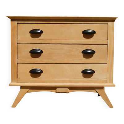 Très charmante petite commode en chêne à pieds compas style scandinave