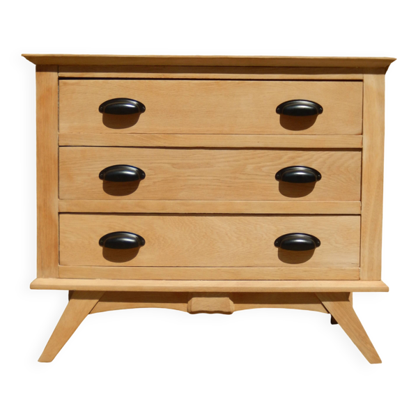 Très charmante petite commode en chêne à pieds compas style scandinave